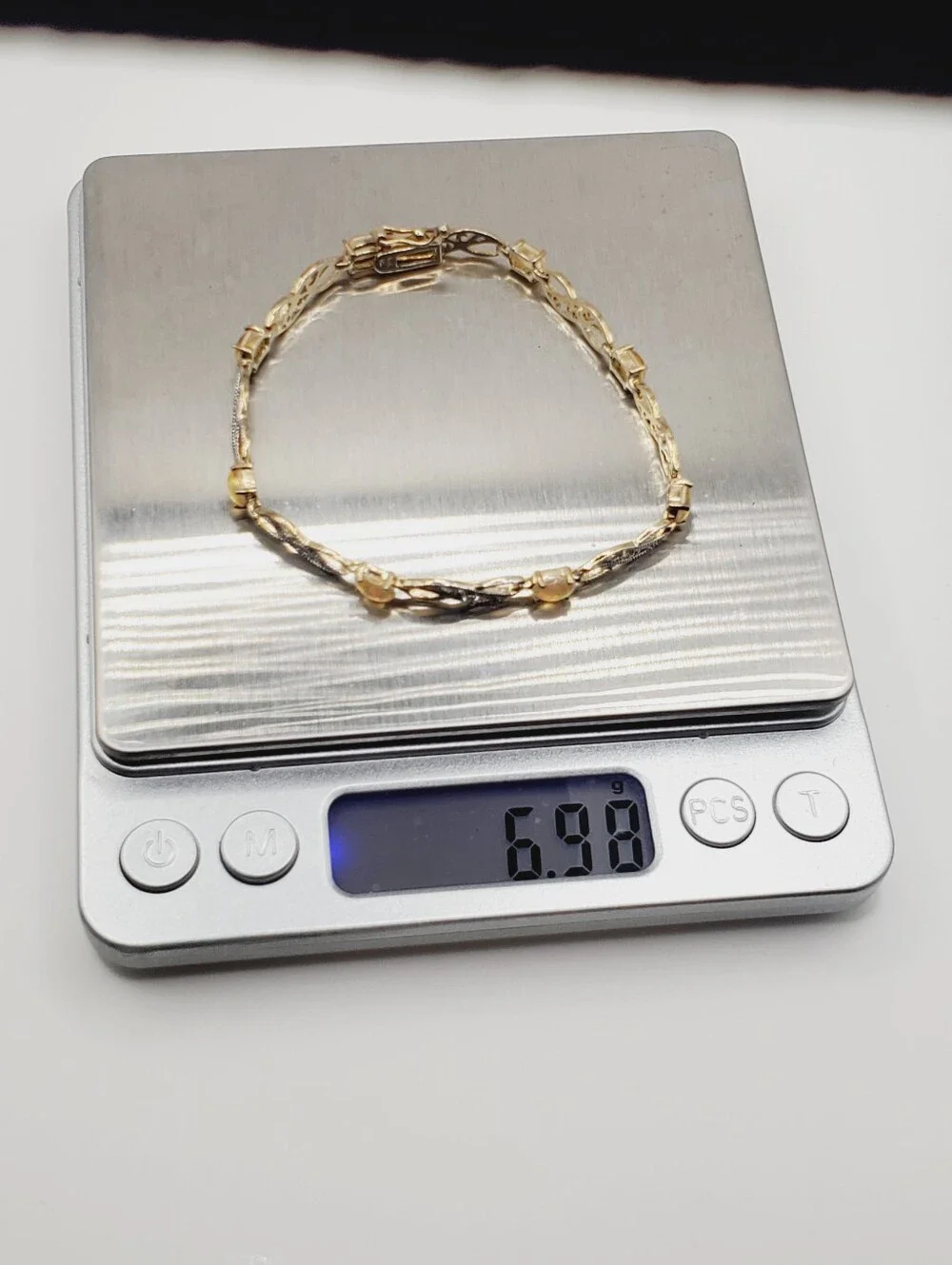 4 Carat Opal & Genuine Diamond Accent Bracelet - Yellow Gold - 925 Silver